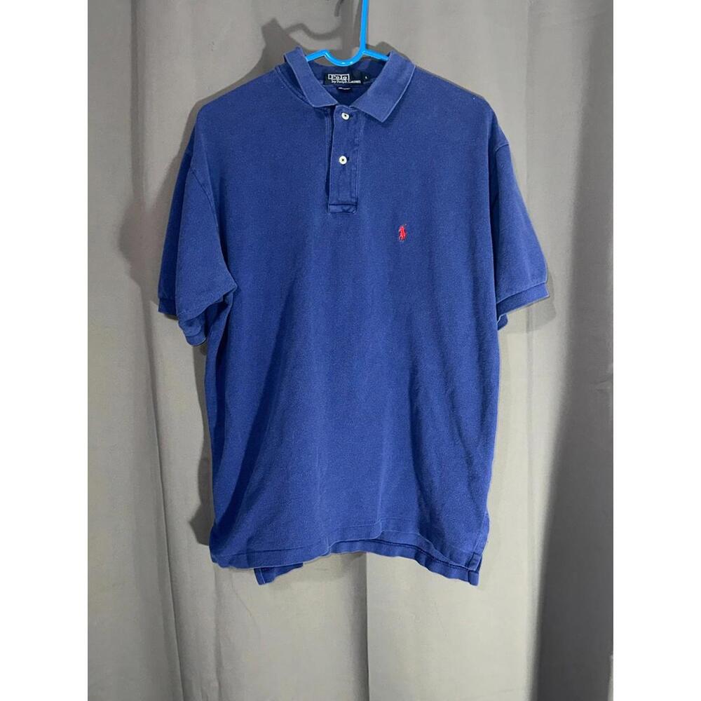 Polo Ralph Lauren Blue Polo Shirt Red Logo Size L - Picture 2 of 7